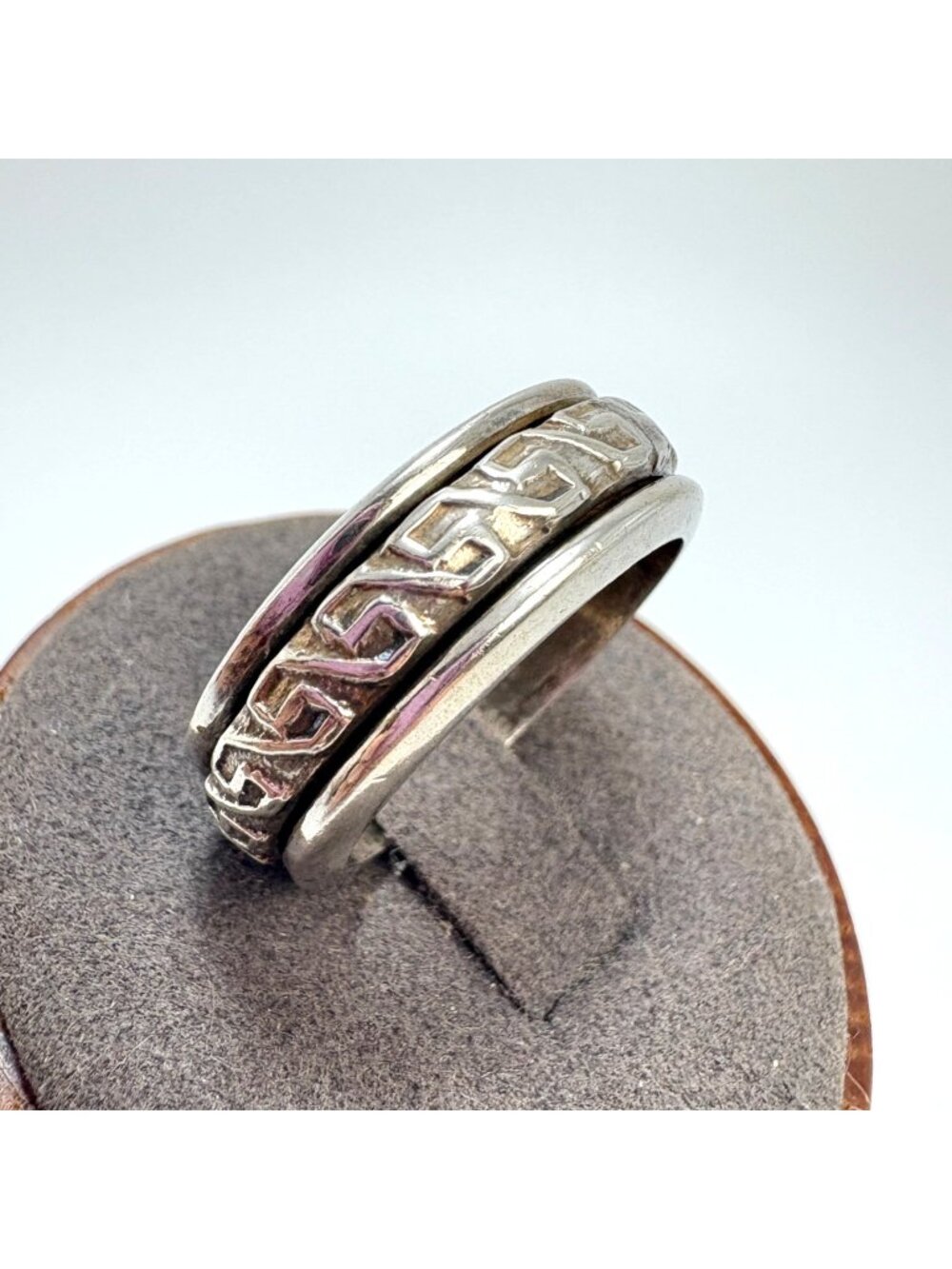 Greek Key Scroll Design Sterling Silver 925 Spinner Band Ring Size 9